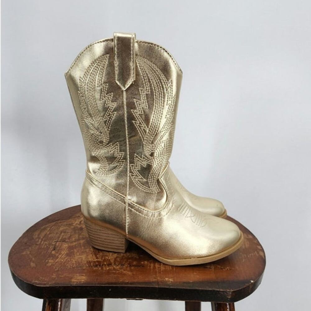 New Jellypop Girls Gold Cowgirl Boots Size 12 Western Cute Boots